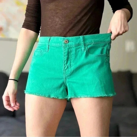 Abercrombie & Fitch Mid-Rise Denim Jean Shorts - Bright Green - Size 27 - Picture 2 of 7